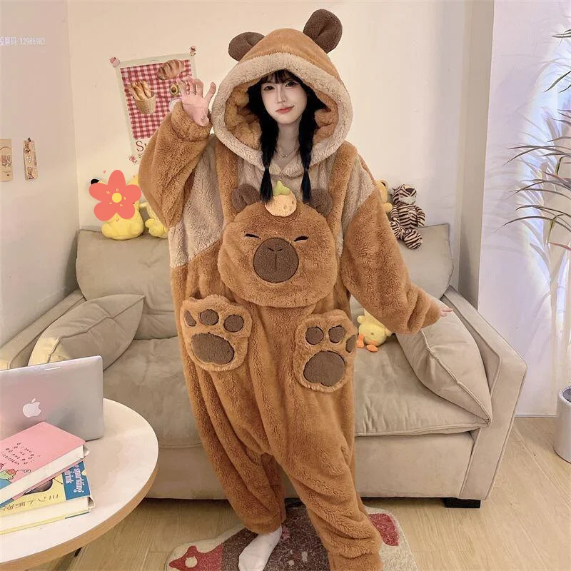 

Women's Pajamas Loungewear Jumpsuit Pajamas Coral Fleece Long Sleeve Thickened Two Way Wear Homewear for Women Autumn Winter