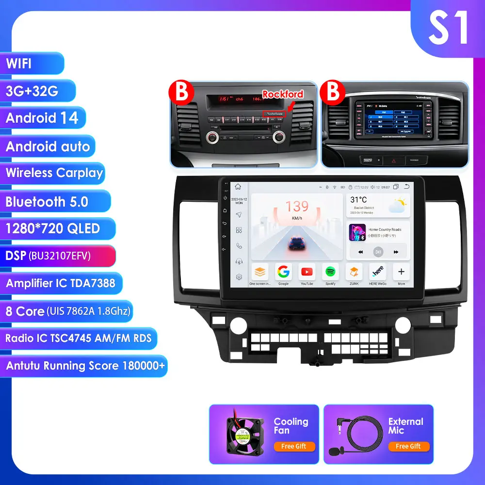 Hizpo Auto Intelligent Systemen Carplay Android Autoradio voor Mitsubishi Lancer 2007-2012 Multimedia Video Speler WIFI 8Core 6115