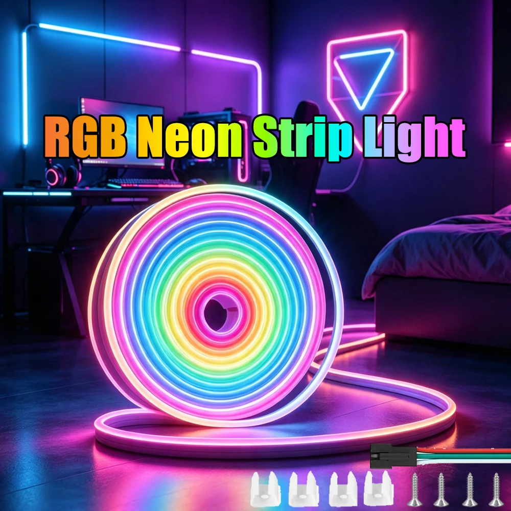 5M 10M 24V Neon LED Strip Lights Silicone Neon Rope Light RGBIC Dreamcolor Chasing Strip Tape for Kitchen Cabinet TV Night Light