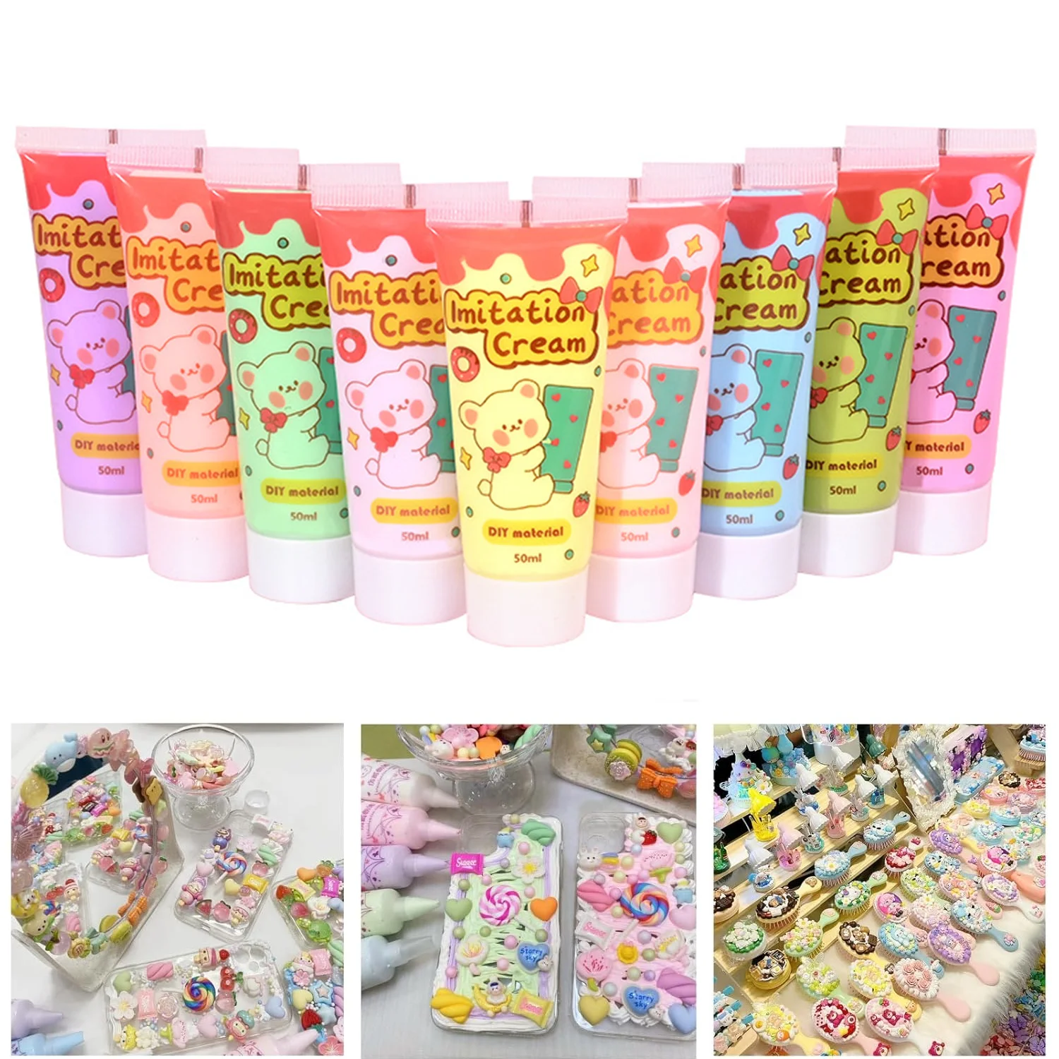 Série Multicolorida (50ml Cada) Cola em Creme para Artesanato DIY, Kit para Capa de Celular DIY e Cartão Pequeno, para Artesanato e Decorações Feitas à Mão