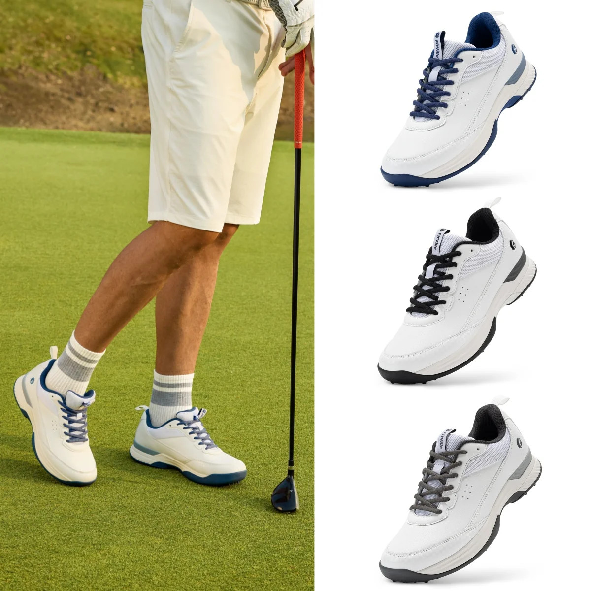 Fittington Wide Men‘s Golf Shoes Cushioning Men Professional Outdoor Water Resistant Golf Sport Shoe For Course with Spike