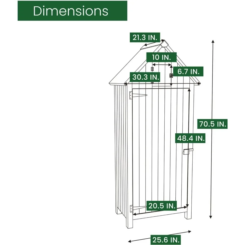 Prateleira de armazenamento ao ar livre com prateleiras e fechadura, Vertical Wood Shed para ferramentas, equipamentos, fontes de jardim, 8,7 cu. ft Capacidade