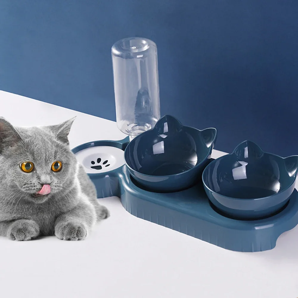 Cat Food Bowl Pet Automatic Feeder Water Dispenser Dog Cat Food Container Drinking Dish Anti Double Bowl pet items Tazon de gato