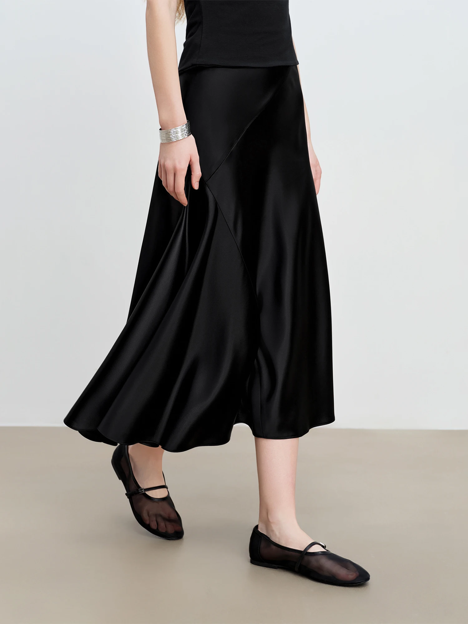 ZIQIAO Petite Luxury-Inspired Asymmetrical Acetate Fabric Skirt for Women 2026 Spring New Arrival Satin A-line Design Long Skirt