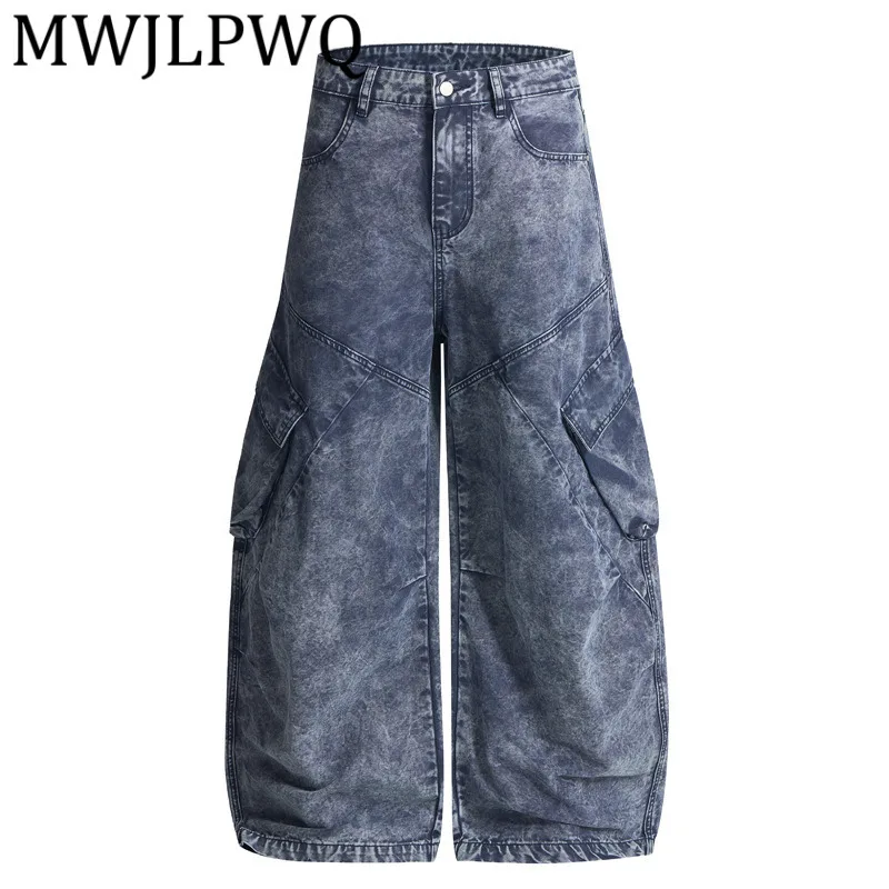 

MWJLPWQ Modish American Washed Tie Dyed High Street Trousers Personality Design Machete Wide Leg Casual Pants 2025 Autumn 21652