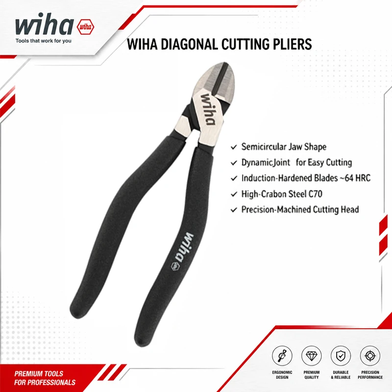 Wiha 45322 Black Forest Diagonal Neck Pliers 160MM For Precision Wire Cutting