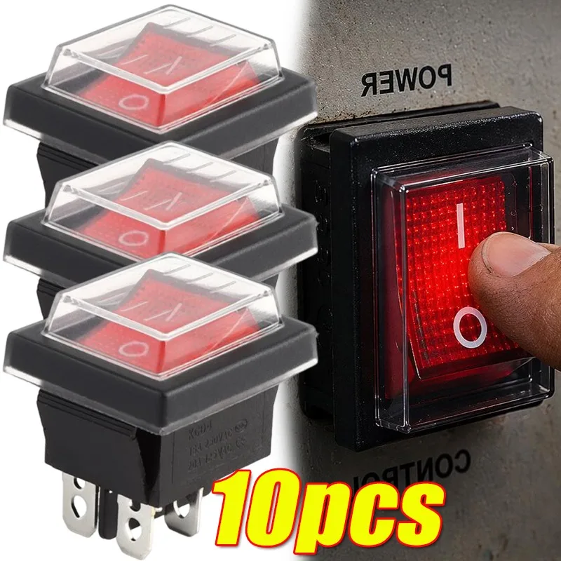 KCD4 Rocker Switch 4 Pin 2 Position Waterproof Toggle Switch Red LED Light Auto Boat Car RV Marine Flame Retardant Power Button
