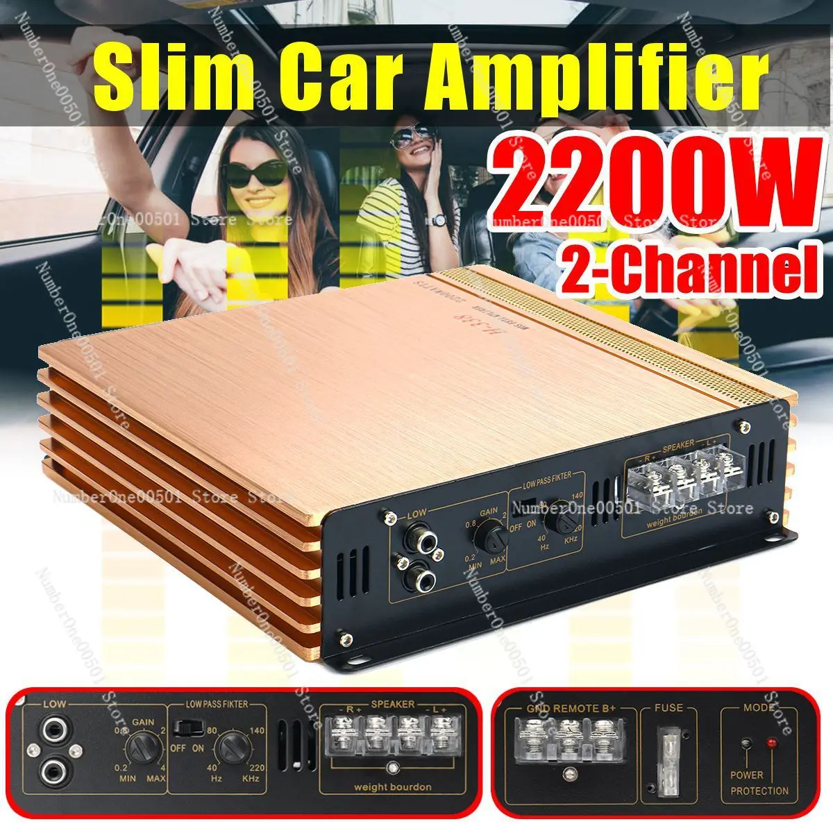 Car audio power amplifier 2200W two-channel 2-channel high-power H-338 car power amplifier amplifier