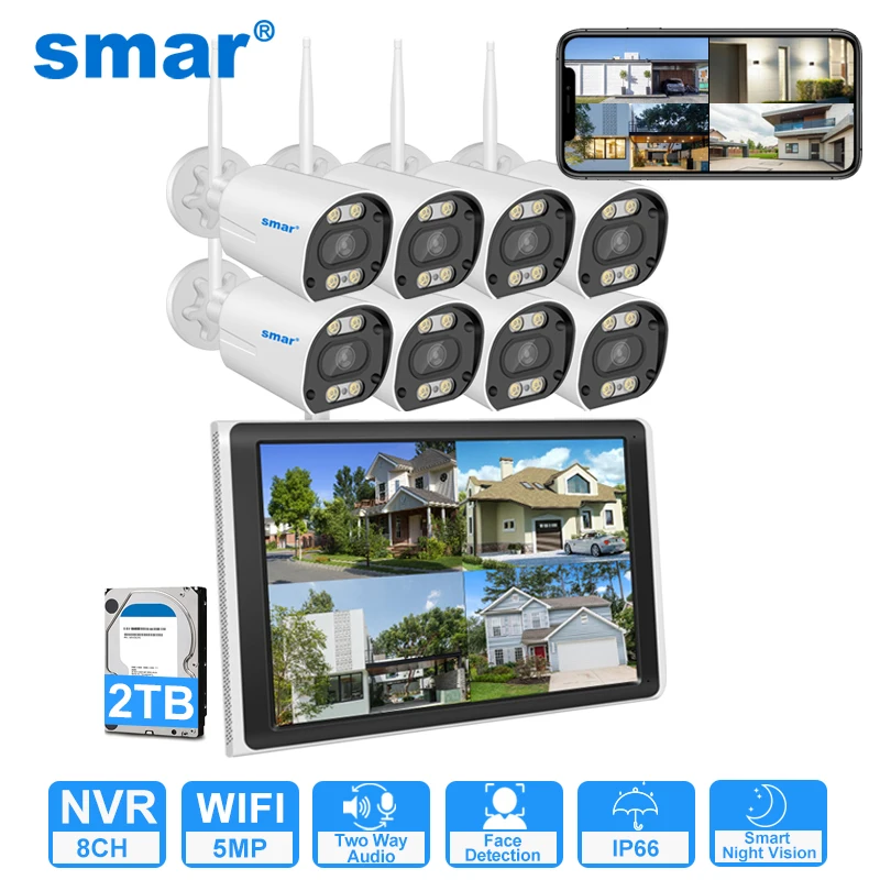 Smar 3/5MP 무선 카메라, 10.1 인치 모니터 포함, WiFi CCTV 감시 카메라 키트, H.265 모션 감지 비디오 녹화 키트 