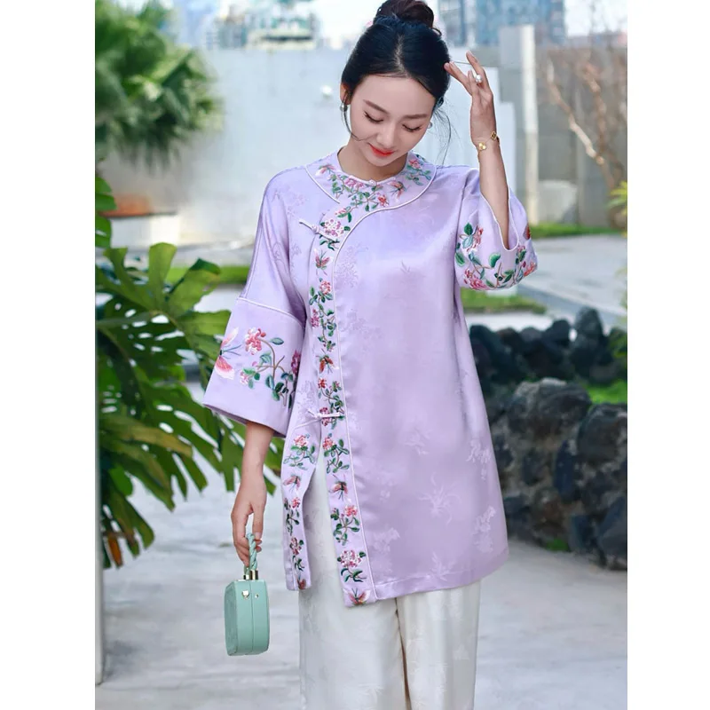 High-end Spring New Women's Cheongsam Chinese Style Embroidery Loose Elegant A-Line Dress S-XXL