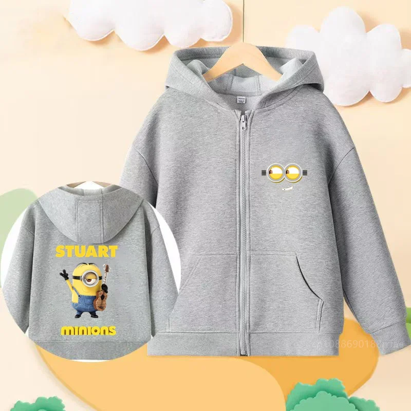 Minions Anime felpa con cappuccio per bambini con cerniera felpa con cappuccio moda Casual per ragazzi e ragazze