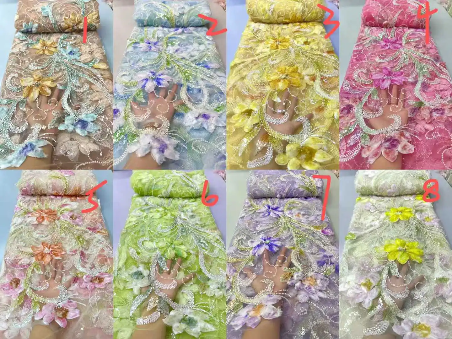 3D Handmade Beads with Feather Embroidery French Sequin Lace High-End African Nigeria Fabric for Evening Wedding Dress 5Y TP1459