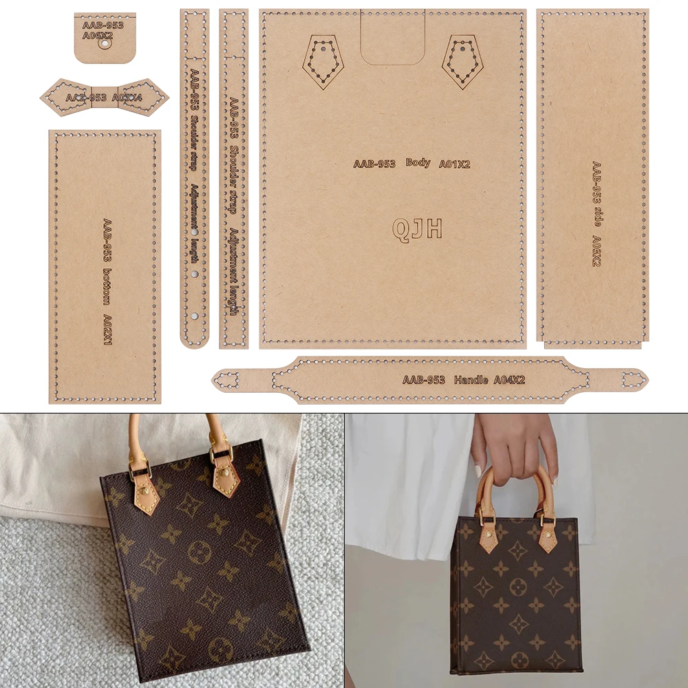 Conjunto de Mini Bolsas, Carteiras e Bolsas para Partituras - Molde de Papel Kraft, Artesanato em Couro DIY - Molde de Costura com Furos