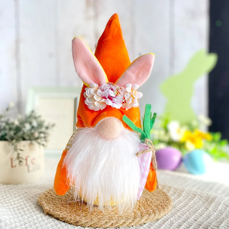 Easter Faceless Holding Flower Gnome Rabbit Doll Handmade Reusable Home Decoration DIY Spring Easter Bunny Ornaments Kids Gift