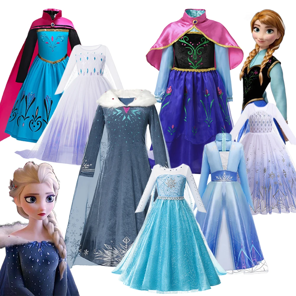 Frozen Elsa Anna Princess Dress Girls Halloween Snow Queen Carnival Winter Party Kids Cosplay Children Costume For 2-10 Years