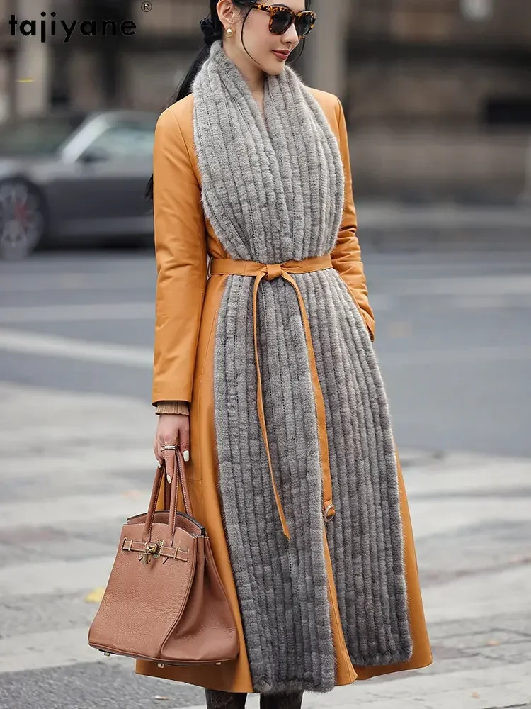 Piumino in vera pelle di montone tagiyane piumini invernali da donna giacche in vera pelle cappotto di sciarpa lavorato a maglia in pelliccia di visone di lusso