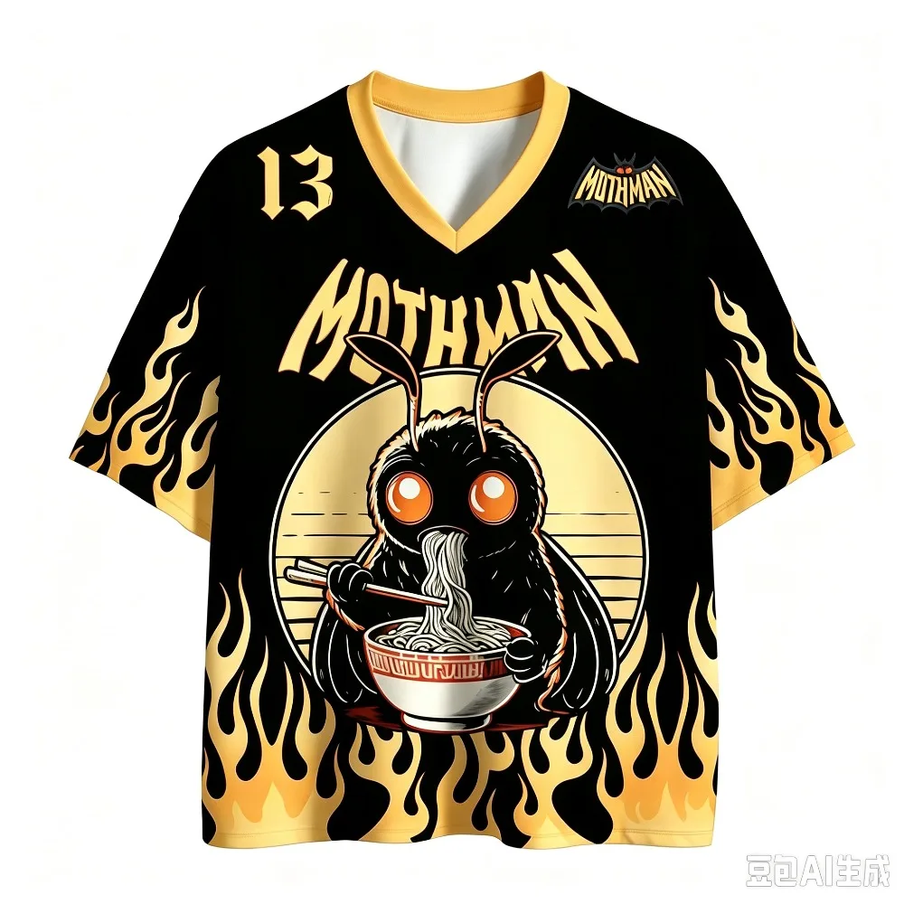 American Flame Moth Man3DPrint Schnelltrocknendes, atmungsaktives Sport-T-Shirt für Männer und Frauen, V-Ausschnitt, lockeres T-Shirt, modische Streetwear, Y2K-Elternkleidung – Detail 6