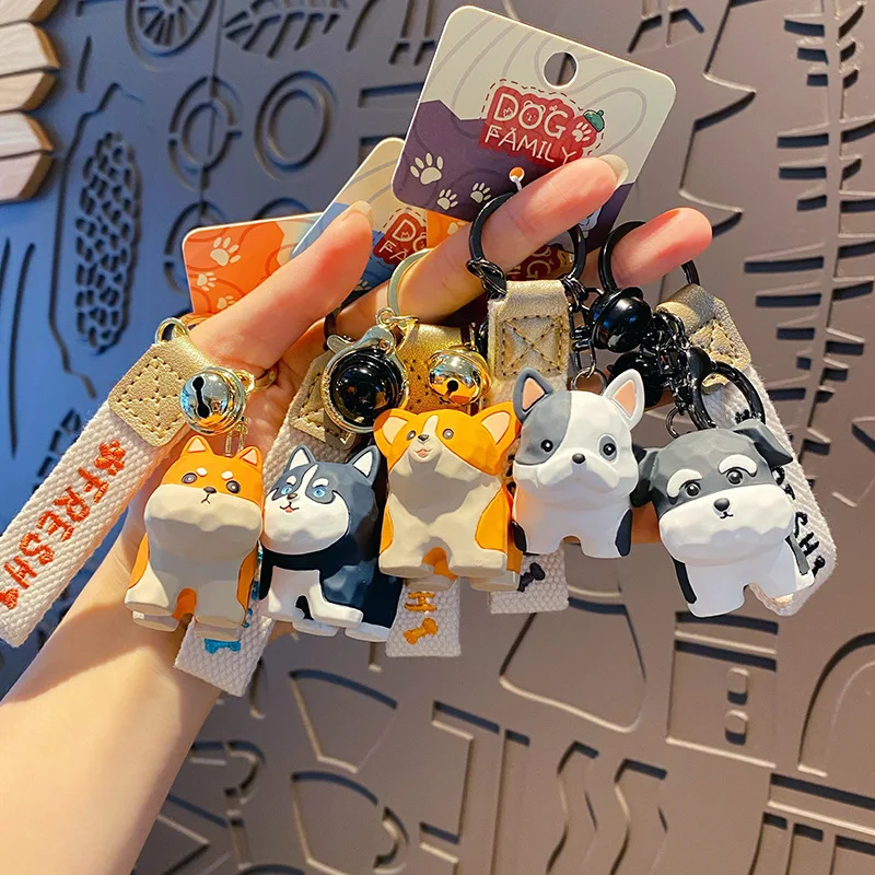 New Wood Carving Puppy Keychain Cute Dog Keychain Creative Exquisite Shiba Inu Husky Cartoon Animal Key Chain Backpack Pendant