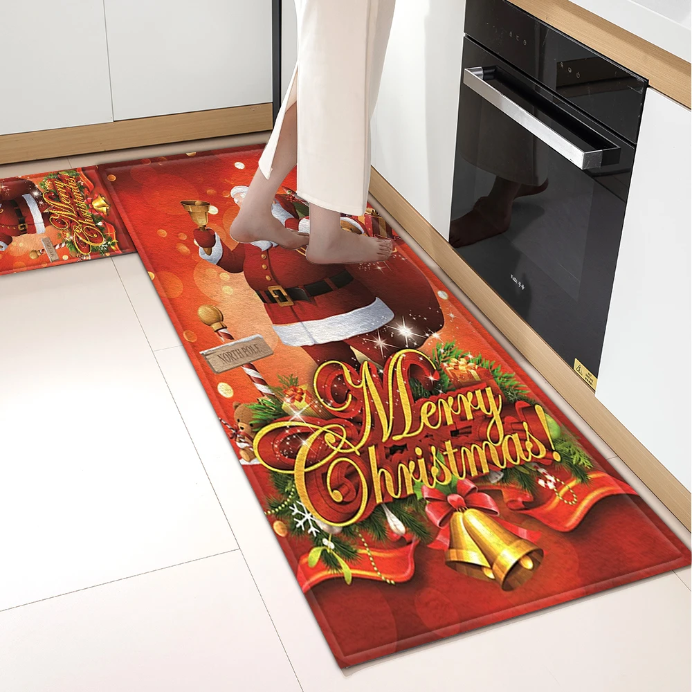 Christmas Kitchen Floor Mat Entrance Doormat Living Room Hallway Bathroom Decor Carpet House Bath Bedroom Door Non-Slip Foot Rug