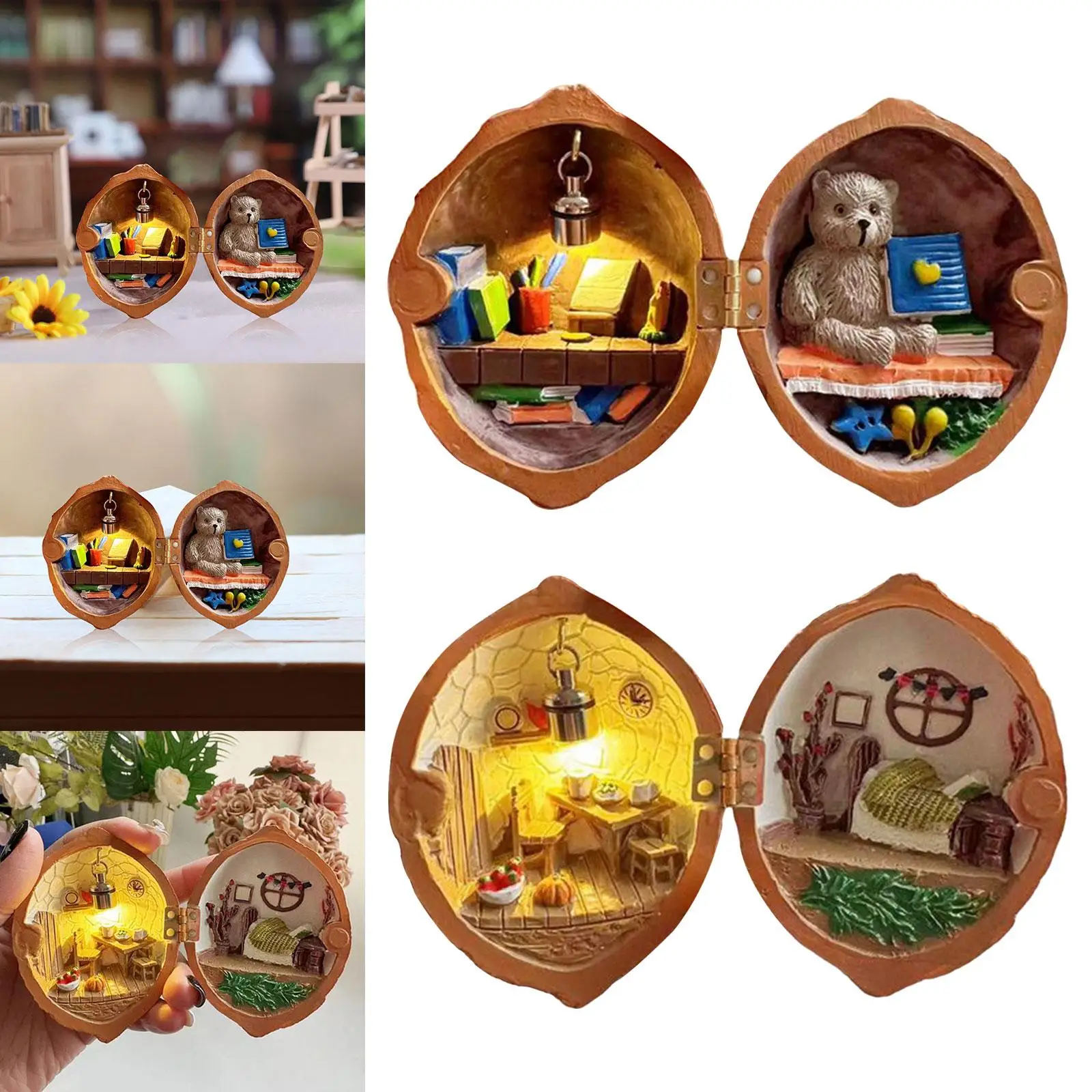 منزل جوز مصغر مصنوع من الراتنج، بيت دمية مزخرف للمكتب و #1