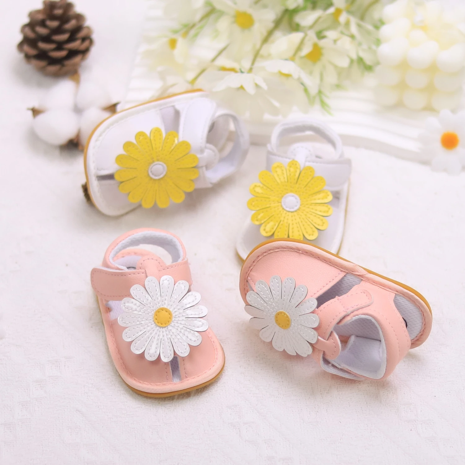 حذاء طفل رضيع زوج الأولى أحذية ما قبل الخطوة موضة الصنادل الصيفية زهرة