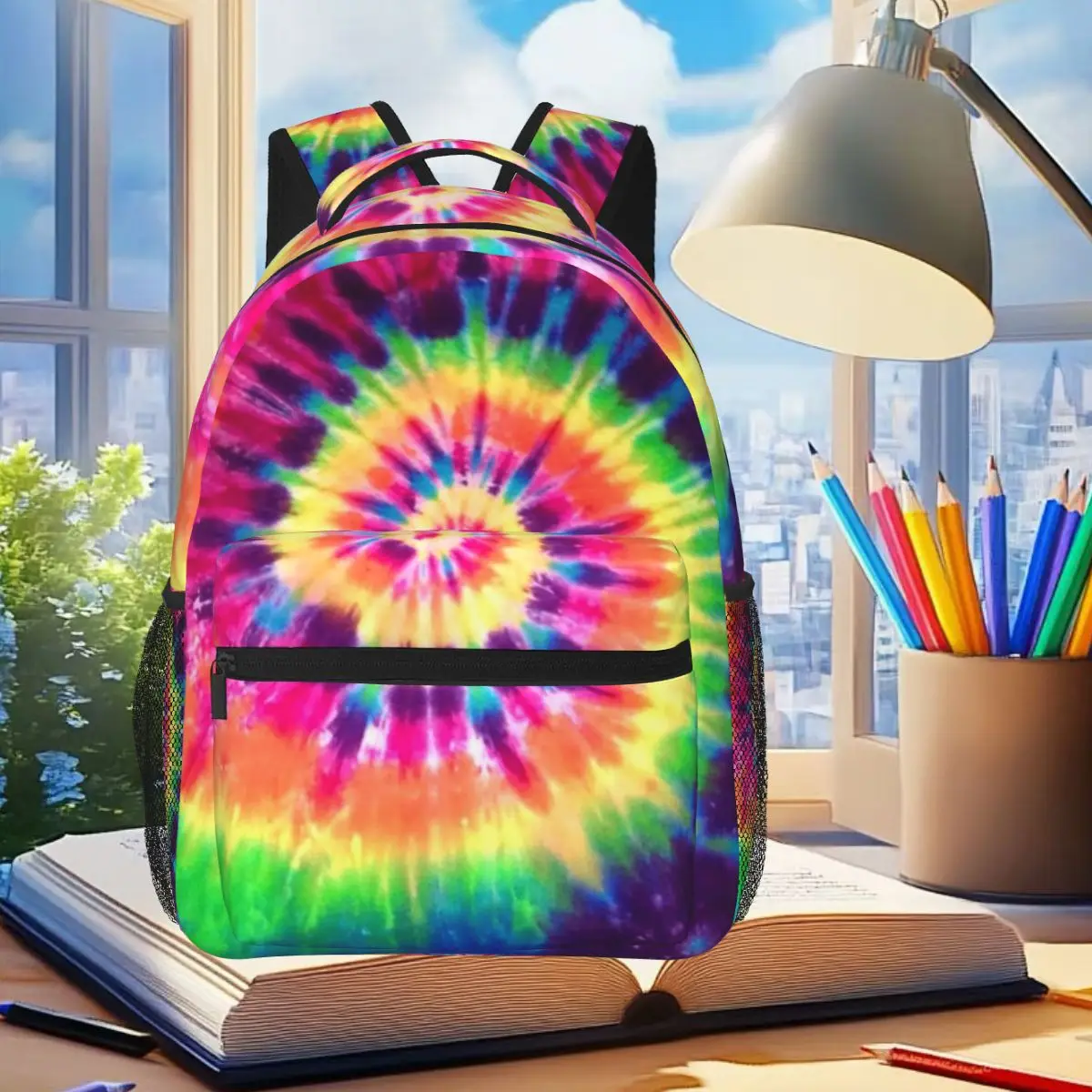 

Colorful Tie Dye A Rainbow Swirl Backpack Student Boys Girls BookBag Kids School Bag Laptop Shoulder Bags for Men Women