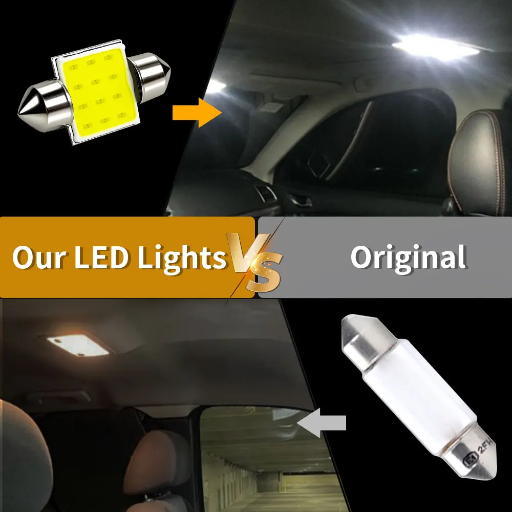 2PCS Powerful COB LED Festoon 31/36/39/41MM Signals 6000K Plug and Play for Car Interior Reading Mirror Plate License Lights12V