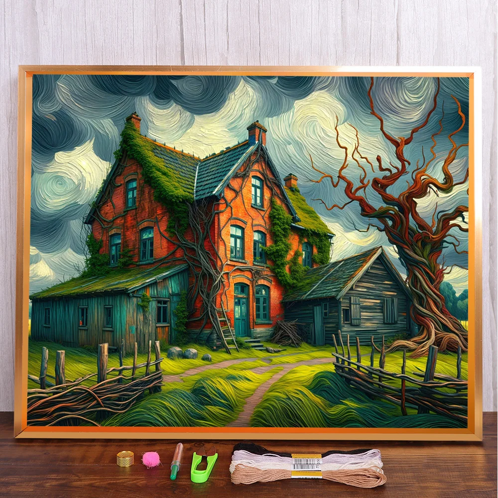 

Landscape Dark Clouds Printed Fabric Cross-Stitch Embroidery Full Kit Handiwork Sewing Knitting Hobby Counted Floss Needle