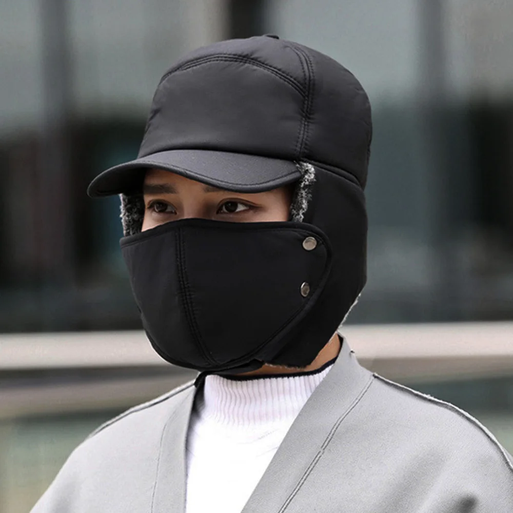 Winter Windproof Fleece Cycling Cap Running Skating Skiing Motocycle Riding Fishing Hat with Removable Face Mask Warm Headwear