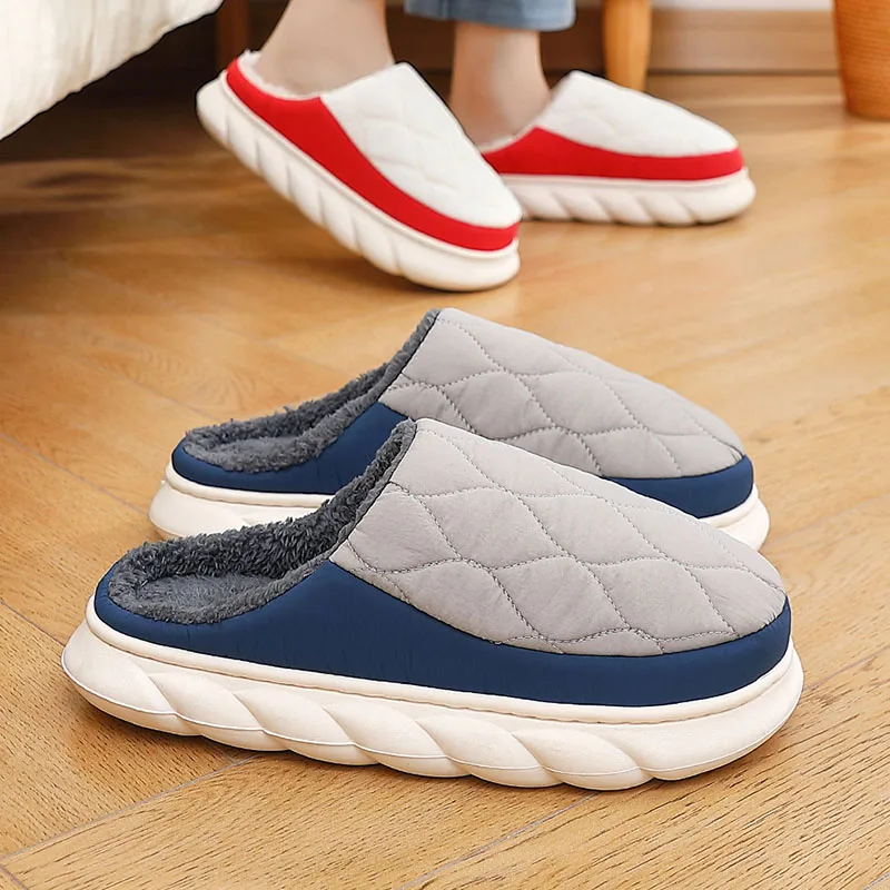 Zapatillas de algodón impermeables antideslizantes para hombre y mujer, pantuflas cálidas acolchadas para interiores, talla grande, Invierno