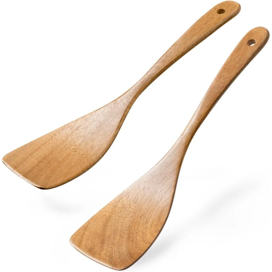 

2Pcs Curved Wooden Spatula for Cng 12.5ih Wood Turner for Frying Non-Scratch Wood Flat Spurtle for Pan and Wok Acacia Wooden Cn