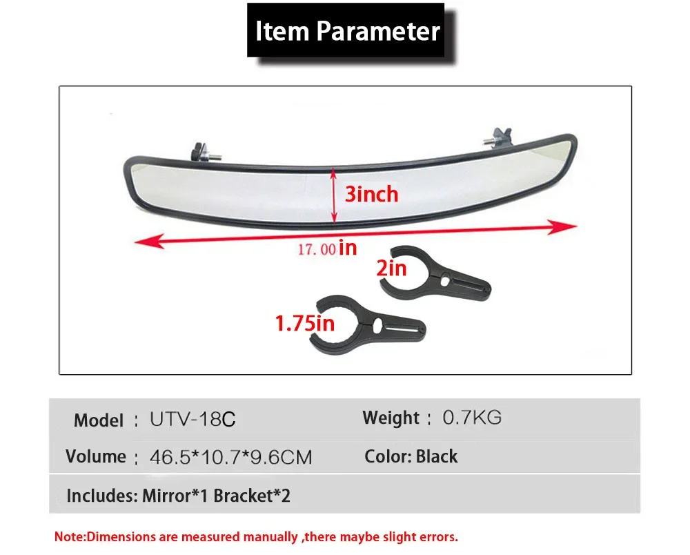 Espejo retrovisor UTV ATV de gran campo para vehículo todoterreno, espejo Central Universal de 1,75/2 pulgadas, espejos centrales interiores para Dune Buggy