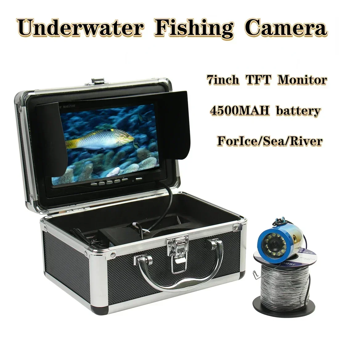 Underwater Fishing Camera 7inch 1000TVL IP68 Waterproof  Ice/Sea/River Camera for Fishing Fish Finder with chargeable battery