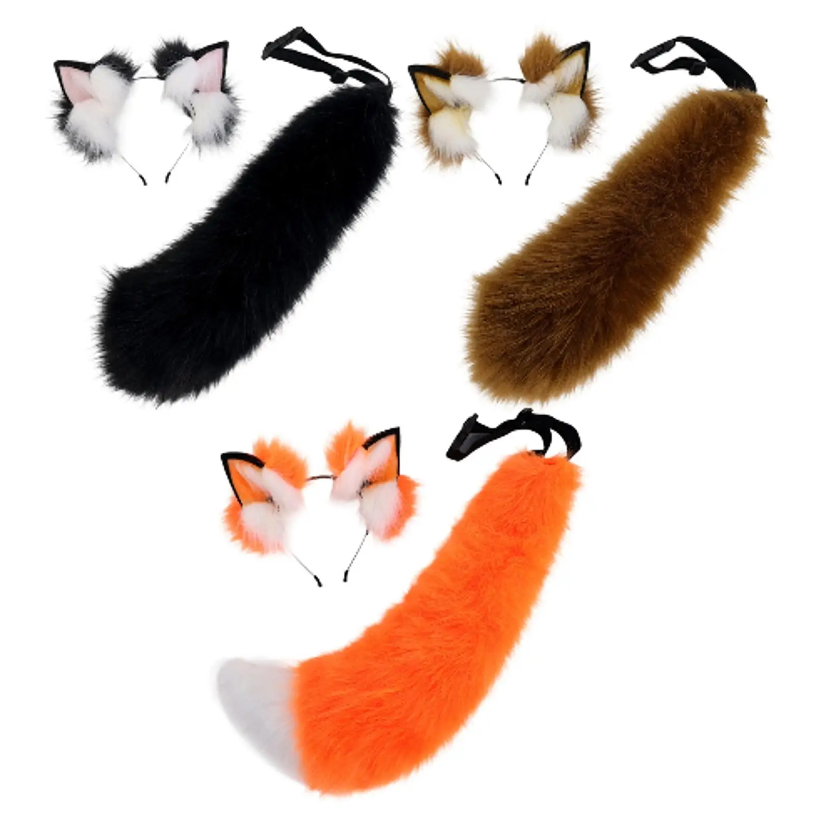 

Animal Ears and Tail Set Headpiece Cosplay Costume Adjustable for Graduation Ceremony Stage Shows Night Club Mardi Gras Easter
