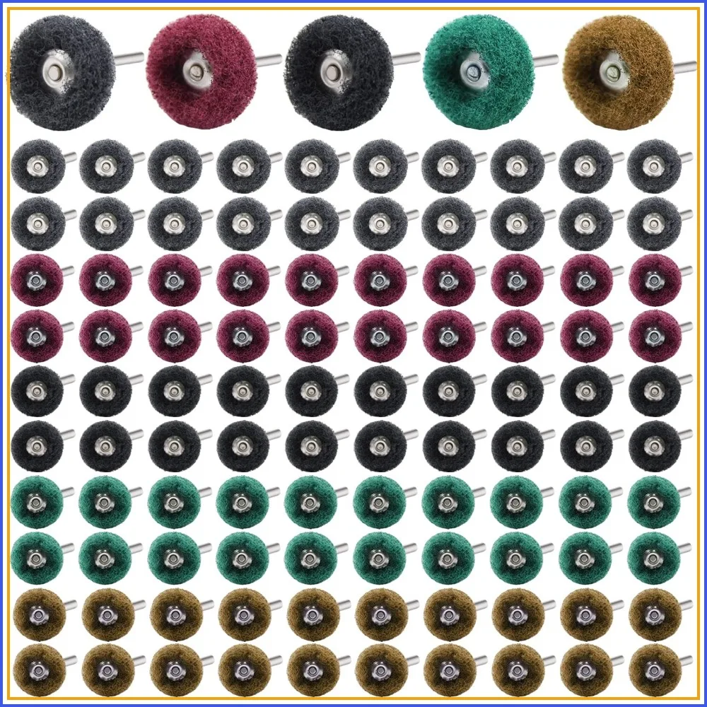 

100pcs 1" Abrasive Wheels, 5 Grits (120-600), 1/8" Shank, for Rotary Tools, Metal Polishing & Grinding
