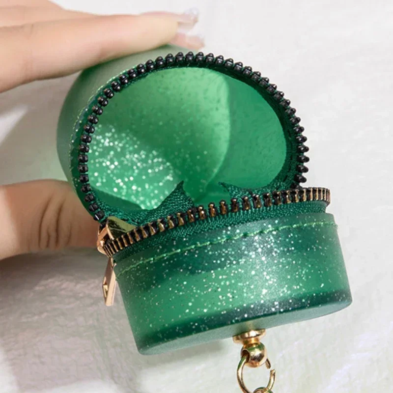 Women Cylindrical Mini Cosmetic Lipstick Bag Fine Glitter Zipper Coin Bag with Keychain Lip Gloss Makeup Organizer Pouch