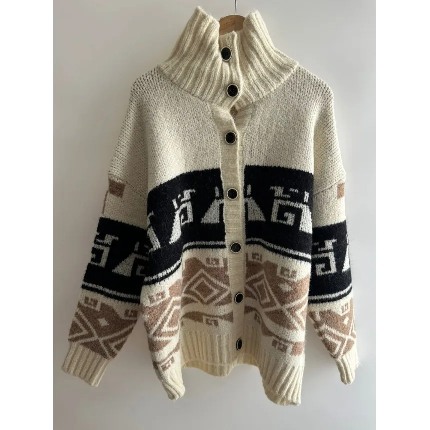 女性のハイカラーソフトセーター Jaet 韓国 Sle シックな秋冬ユニークなデザインルーズフィットロング Sve カーディガン