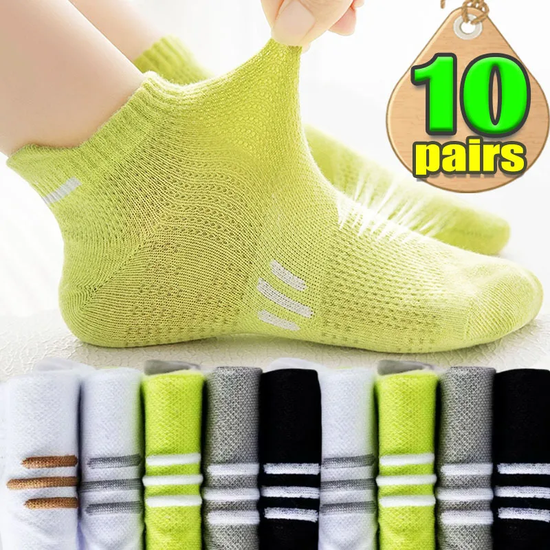 

10 Pairs Mens Breathable Running Socks Summer Thin Mesh Comfortable Sports Socks Odor Control Sweat Absorbing Couple Casual Wear
