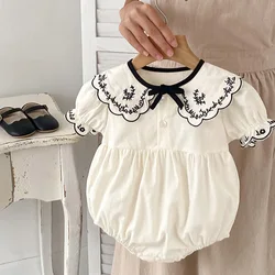 Pelele de manga corta para niña recién nacida, ropa bordada de algodón, 0 a 24 meses, novedad de verano 2024