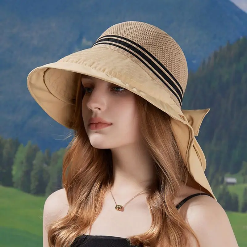 المرأة طوي Sunhat الصيف واسعة حافة غطاء دلو مع الرقبة المشي لمسافات طويلة غطاء الأشعة فوق البنفسجية حماية قبعة الصيد الكبار تنفس Sunhats
