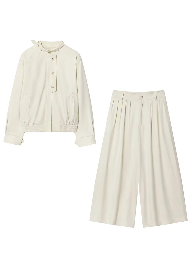 HH Abito da donna alla moda Tasca con bottoni Design con cerniera Giacca casual a maniche lunghe + Pantaloni rugosi slim a vita alta Set da 2 pezzi