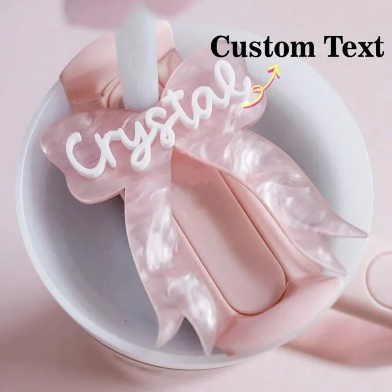 Personalized Acrylic Name Cup Label With Romantic Bow Design,Suitable for Cup Accessories Creative Drinking Utensils Decoration