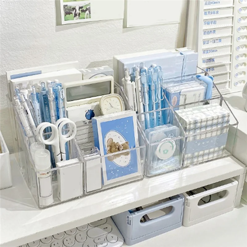 A69F-منظم أقلام شفاف للمكتب، وحدة تخزين مستلزمات المكتب البلاستيكية وصندوق الملحقات للعلامة والقرطاسية وكوب القلم الرصاص B