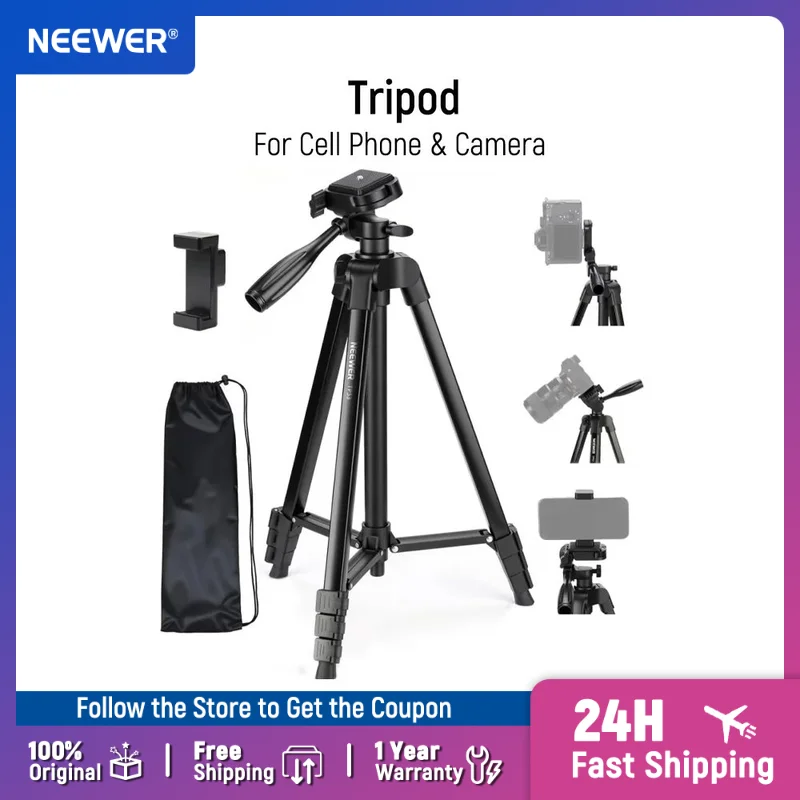 

NEEWER Entry Level Version Tripod for Cell Phone & Camera Metal Lightweight Portable Travel Stand for Video Recording Filming