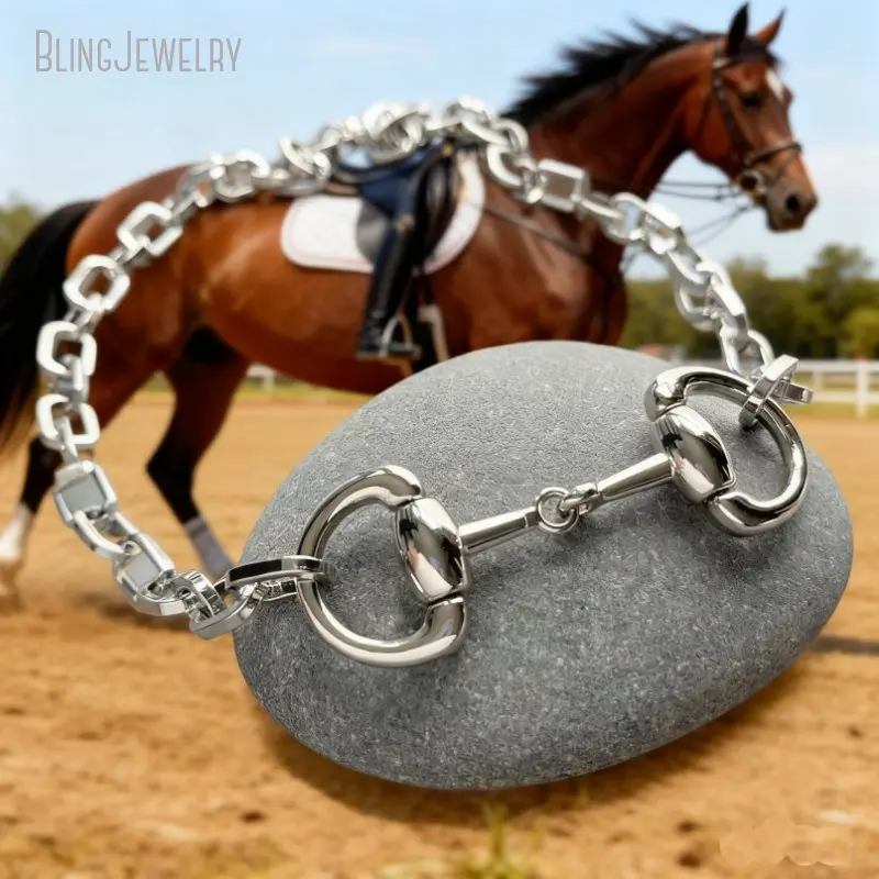 

10Pcs Stainless Steel Paperclip Chain Snaffle Bit Necklace Equestrian Horsebit D Ring Women Jewelry