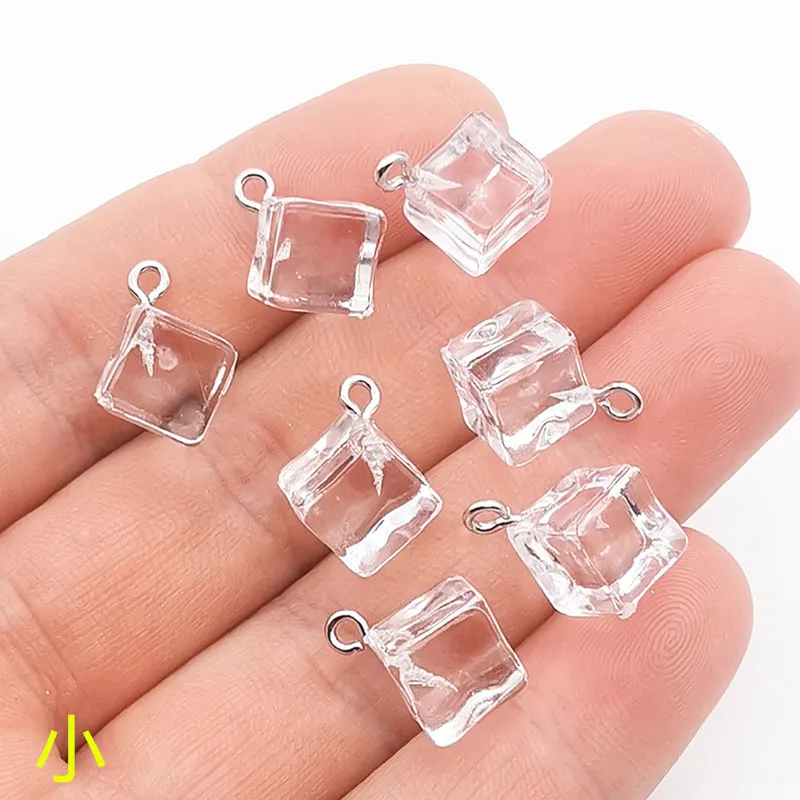 JINDINSP 20pcs 9.5mm Transparent Ice Cube Resin Charms Pendant Designer Charms Fit Jewelry Making DIY Jewelry Findings