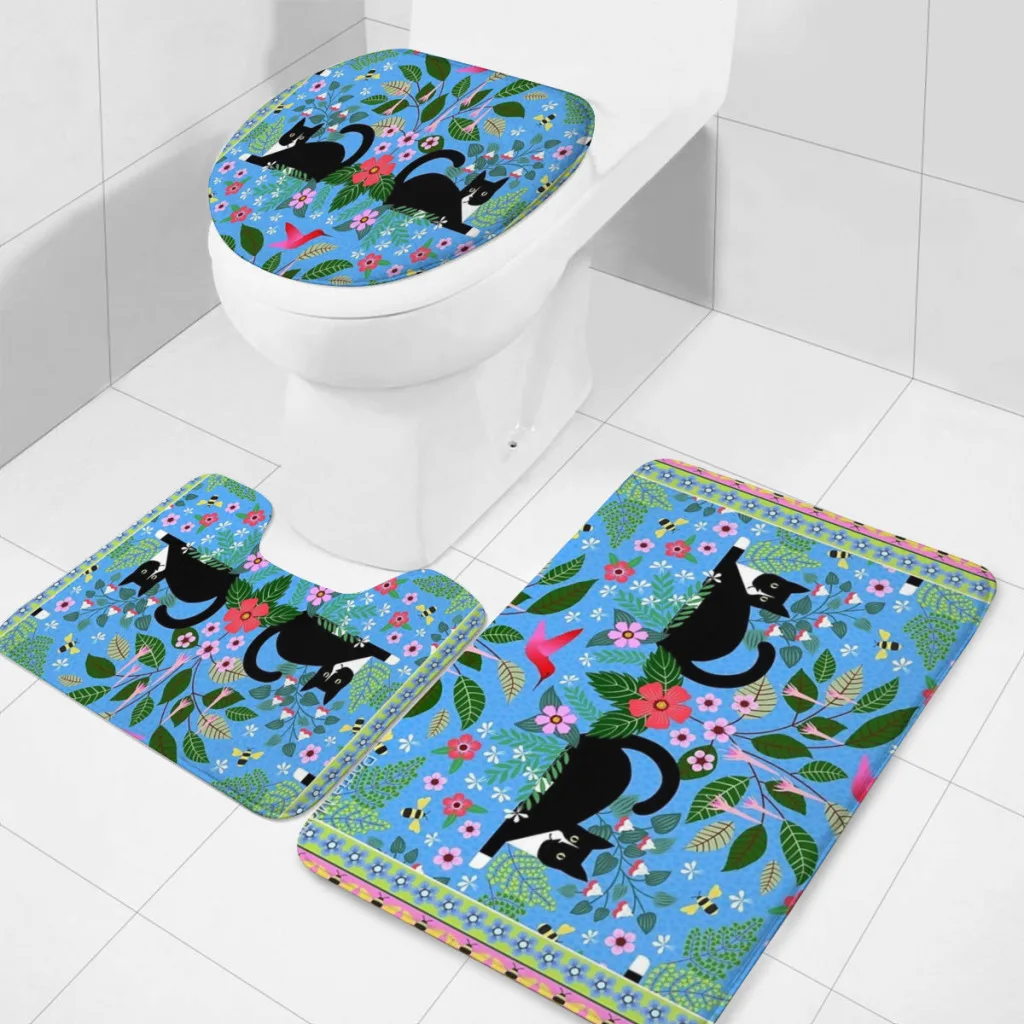 

3 Pieces Non-Slip Bathroom Rug, Toilet Mat,Soft Microfibers Absorbent Bath Mat, Katie and the Hummingbird Machine Washable