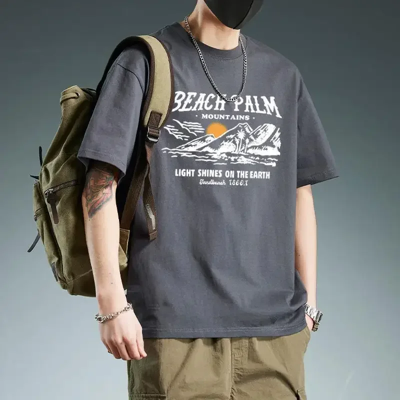 Pop Cotton Heavy Duty Short Sleeve T-shirts Men's Summer New Fashion Half Sleeve Loose Printed T-shirts Male Casual Trendy Cloth