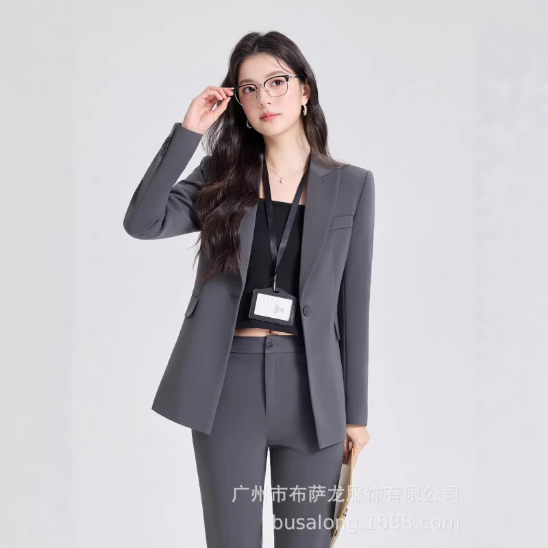 Spring and Autumn Navy Blue New Single-Button Elegant Professional Suit for Women, Formal Wear for Interview, Commuting, and Wor