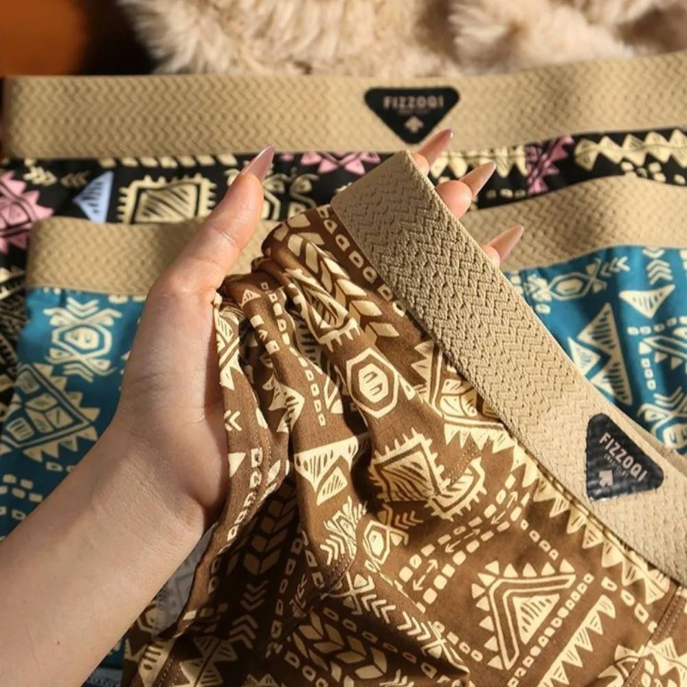 

3Pcs Fashion Plus Size Men's Boxer Briefs Mid Waist Elastic Underwear for Man Seamless Lingerie Printed Panties Gifts